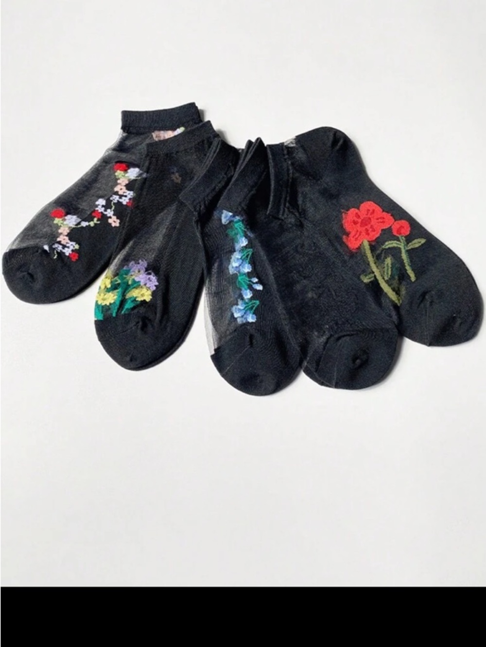 Black Floral Ankle Socks - Pack of 5 - Picture 2 of 6